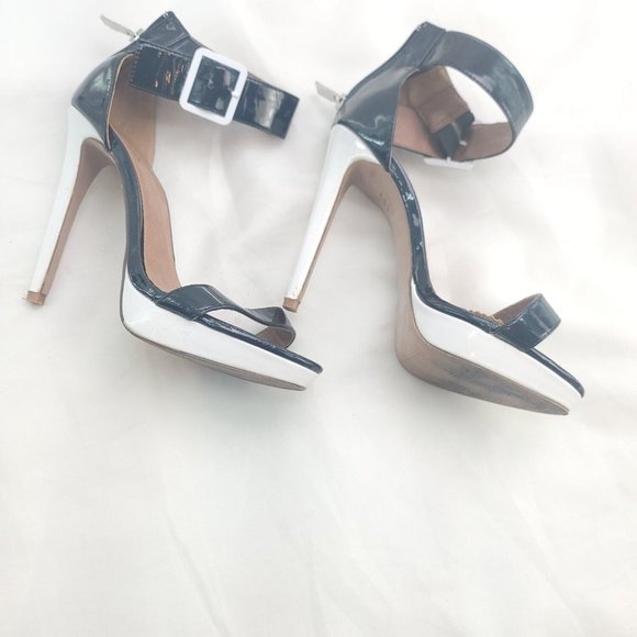 Milano Womens Black Leather Open Toe Stiletto Heel Ankle Strap Sandals Size 8 - Picture 4 of 13